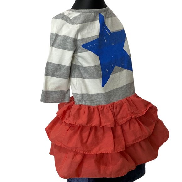 (4-116) Mini Boden Girls 2T Dress With Grey & White Stripes and a Blue Star - Picture 2 of 10
